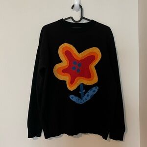Women’s Black Sweater with Colorful Flower Design